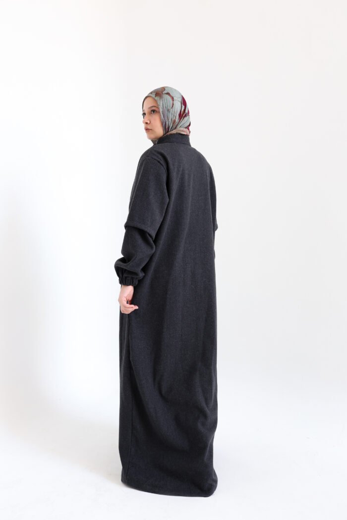 ⁦Zip-Front Felt Abaya⁩ - الصورة ⁦3⁩